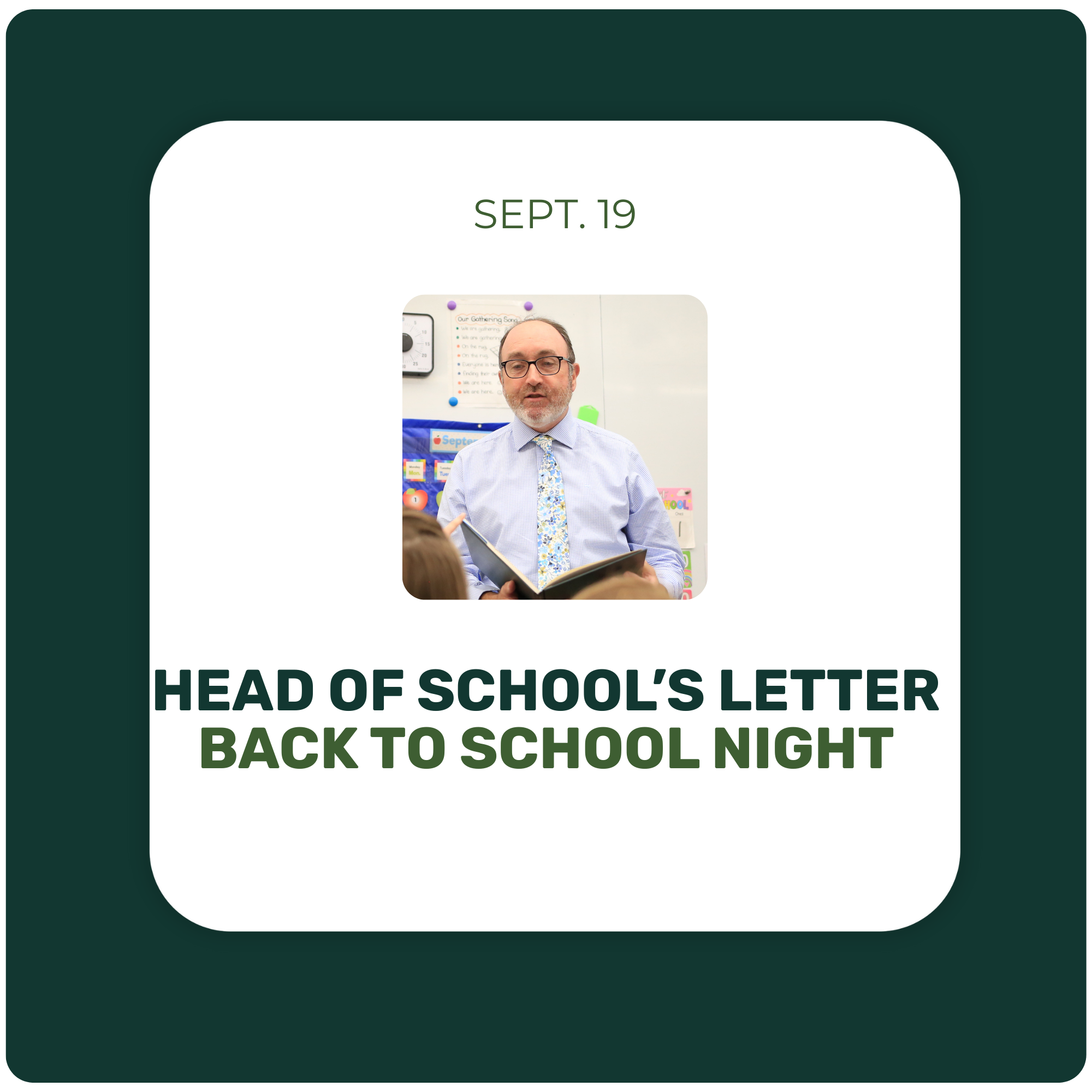 Head of School's Letter - September 19 - Back to School Night