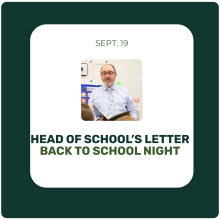 Head of School's Letter - September 19 - Back to School Night