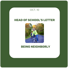 Head of School's Letter - October 10 - Being Neighborly