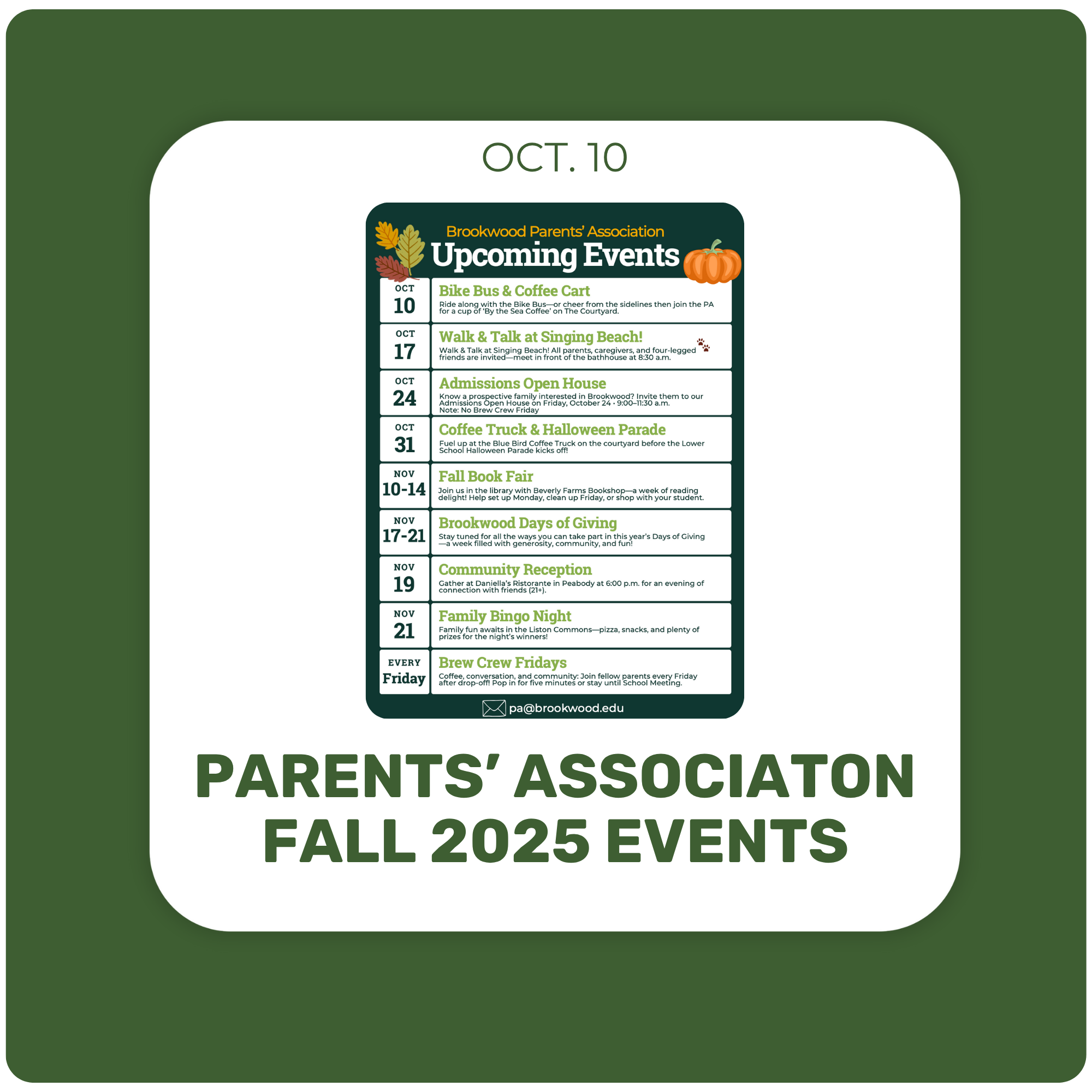 Parents' Association Upcoming Events