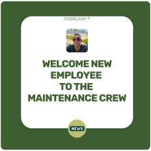 Welcome New Employee to the Maintenance Crew Welcome New Employee to the Maintenance Crew