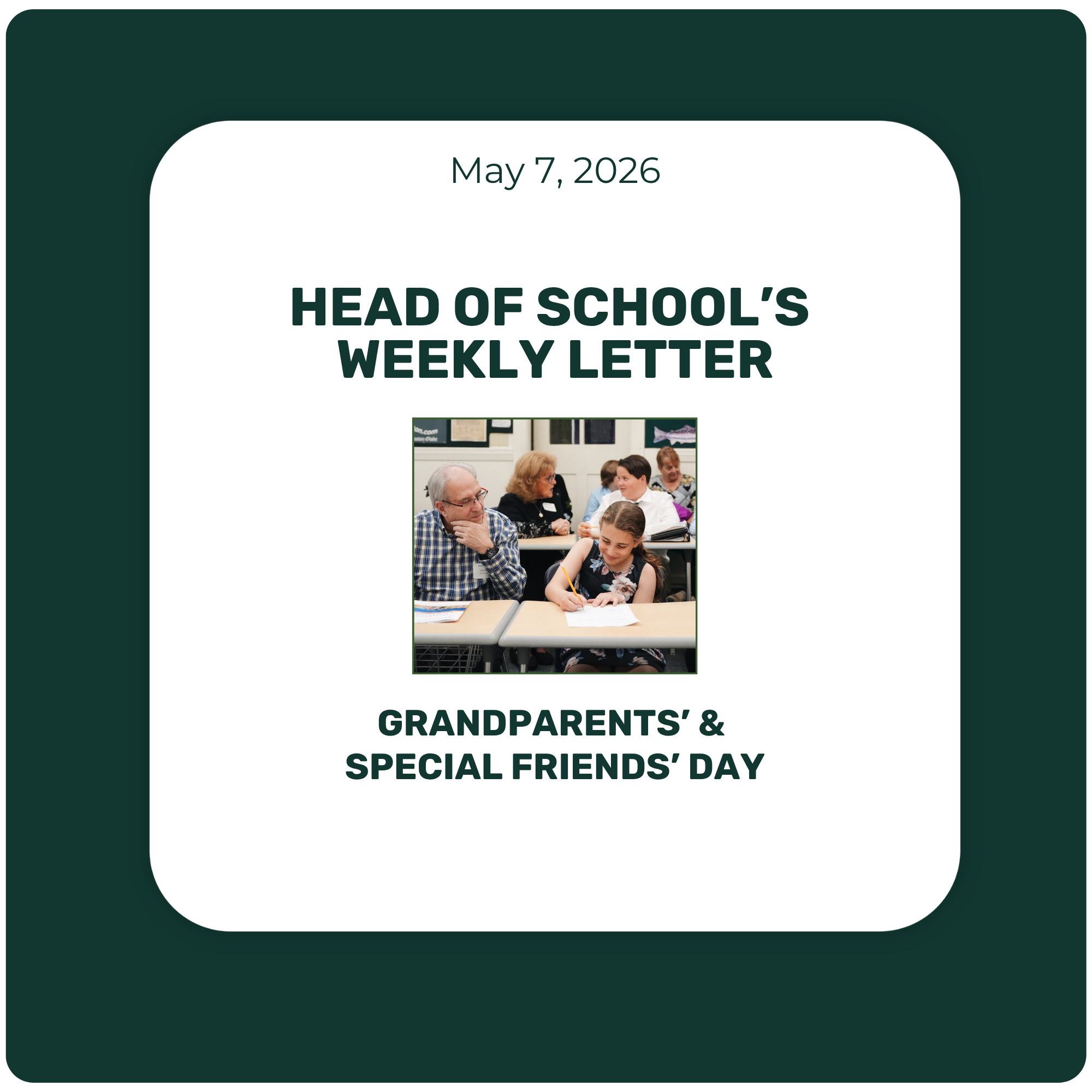 Head of School's Letter - May 7 Grandparents' & Special Friends' Day