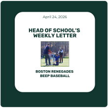 Beep Baseball with the Boston Renegades - Head of School's Letter April 24