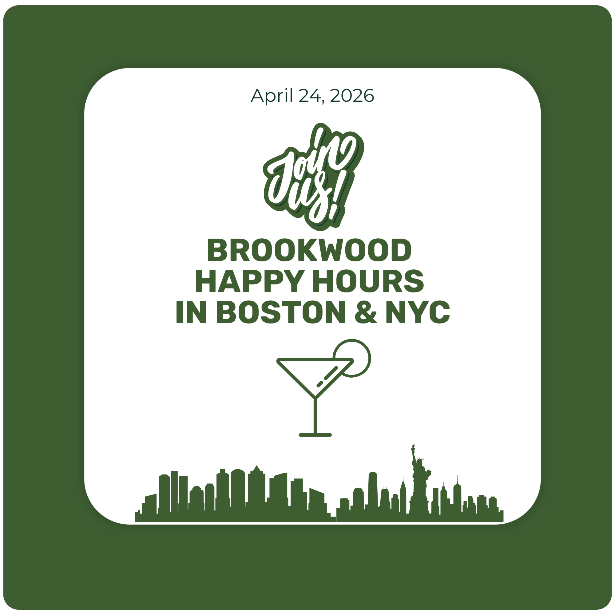 Brookwood Happy Hours in Boston & NYC